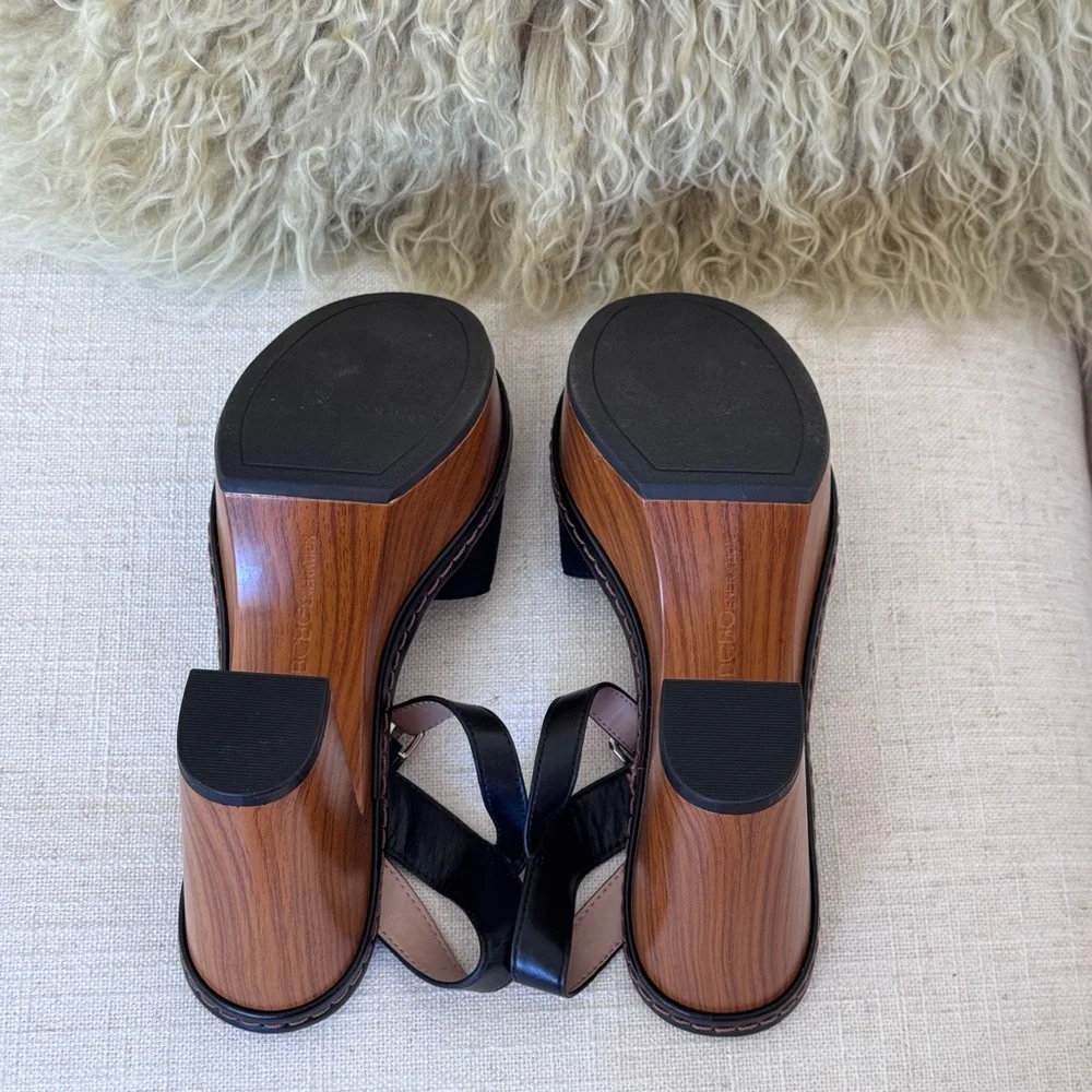 BCBGeneration Zina Women's Black Platform Leather Suede Sandal Size 7B‎